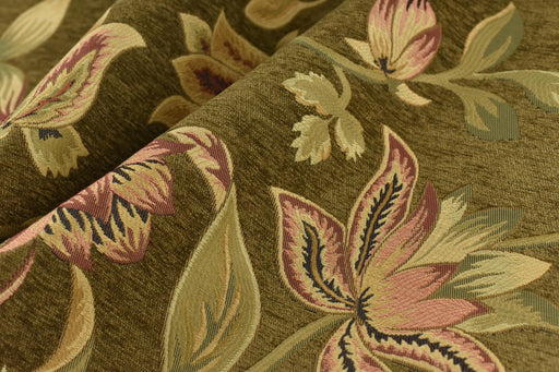 Vintage Farmhouse Gold Brown Floral Chenille Jacquard Upholstery Fabric For Chair|Mid Century Modern Woven Home Decor Fabric For Couch