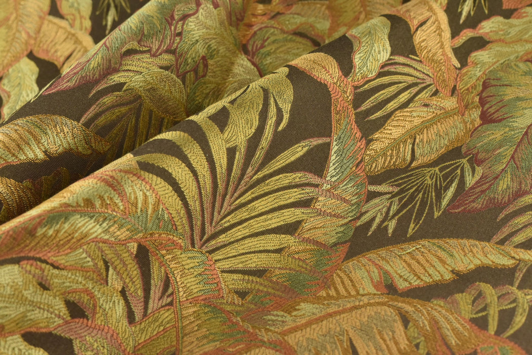 Vintage Farmhouse Gold Brown Botanical Chenille Jacquard Upholstery Fabric For Chair|Mid Century Modern Tropical Home Decor Fabric For Couch