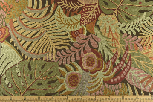 Vintage Tropical Botanical Monstera Leaf Jacquard Upholstery Fabric For Chair Cushion|Retro Tapestry Fabric With Colorful Floral Leaves