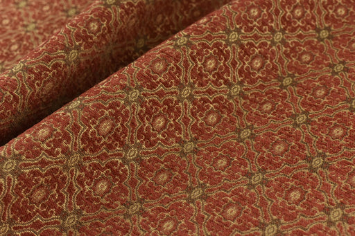 Vintage Red Gold Geometric Floral Chenille Jacquard Upholstery Fabric For Chair Cushion|French Country Farmhouse Fabric in Brown Chartreuse