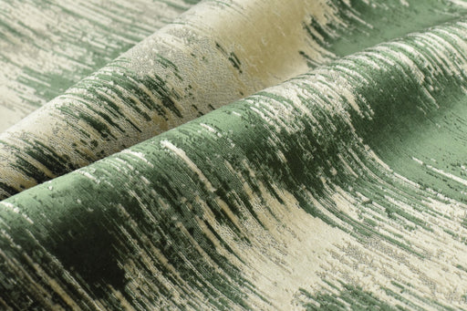 Heavy Weight Green and Ivory Abstract Stripe Geometric Raised Cut Velvet Upholstery Fabric For Chair Sofa