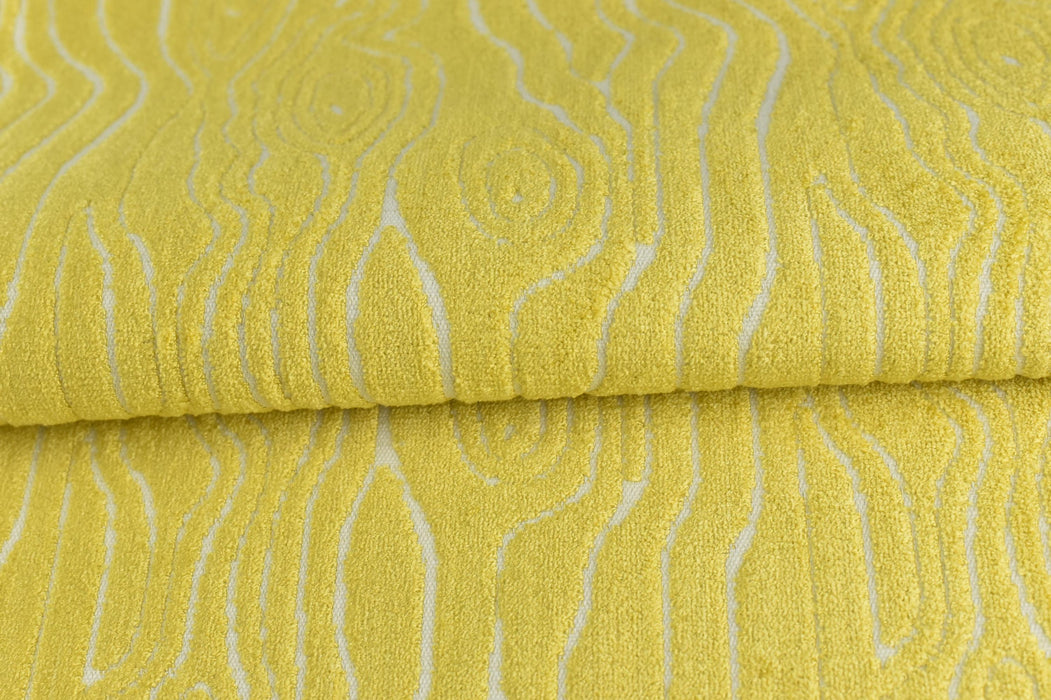 Heavy Weight Yellow Wood Bark Textured Abstract Geometric Raised Cut Velvet Upholsetry Fabric For Chair Couch