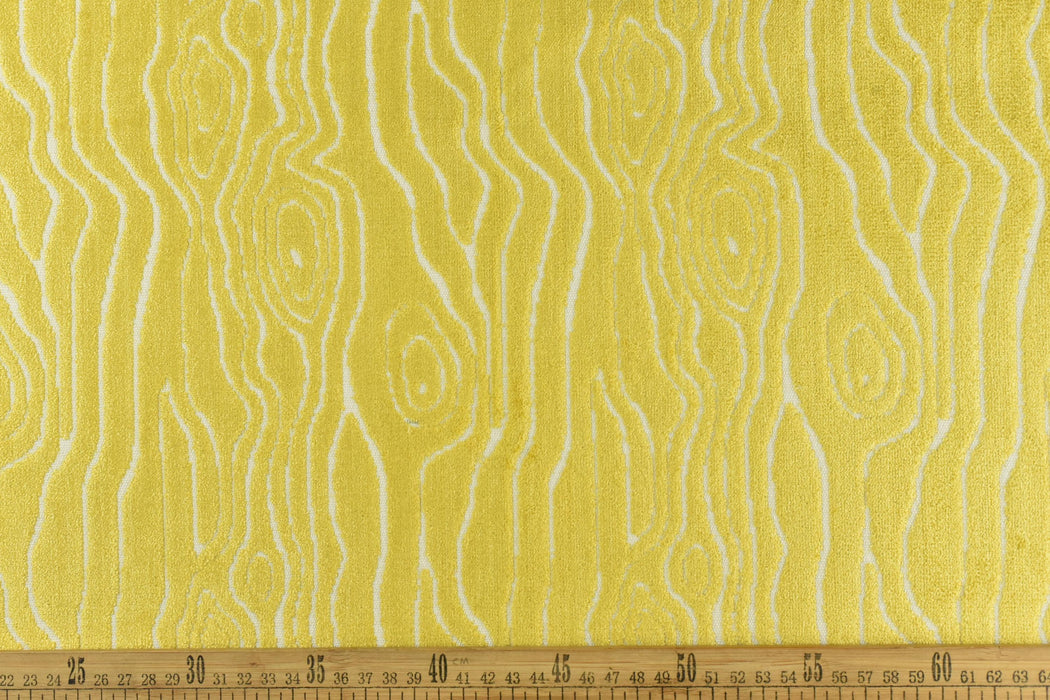 Heavy Weight Yellow Wood Bark Textured Abstract Geometric Raised Cut Velvet Upholsetry Fabric For Chair Couch