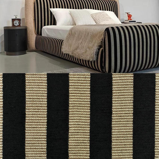 Designer Heavy Weight Black and Brownish Grey Unique Stripe Textured Woven Upholstery Fabric For Chair Couch Headboard Bed Frame-55"W/750GSM