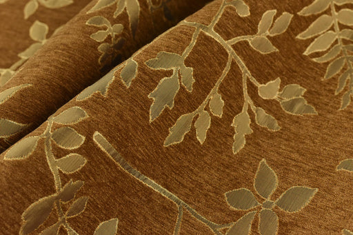 Vintage Gold Brown Farmhouse Botanical Leaf Textured Chenille Jacquard Upholstery Fabric For Chair|Retro Country Decor Fabric For Ottoman