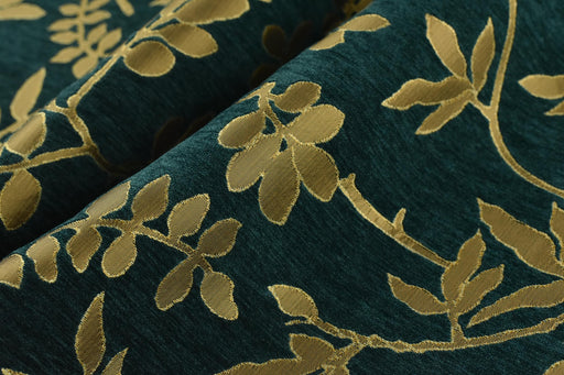 Vintage Gold Brown Farmhouse Botanical Leaf Textured Chenille Jacquard Upholstery Fabric For Chair|Retro Country Decor Fabric For Ottoman