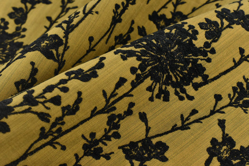 Vintage Chinoiserie Floral Embroidery Upholstery Fabric by the Yard in Black Brown|Designer Home Decor Fabric for Chair Cushion Pillow