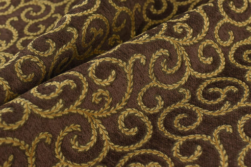 Vintage Brown Gold Curly Floral Chenille Jacquard Upholstery Fabric For Chair|Heavy Weight Retro Farmhouse Reupholstery Fabric For Couch