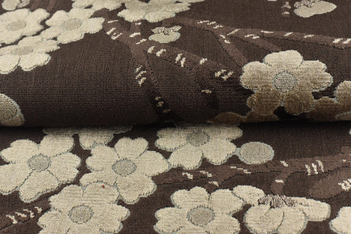 Heavy Weight Chinoiserie Plum Blossom Floral Cut Velvet Upholstery Fabric For Chair|High Quality Dark Brown Velvet Fabric For Furniture