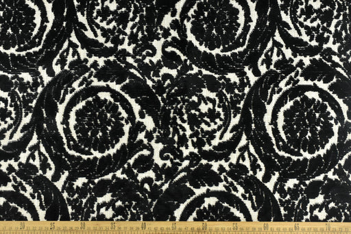 High End Black and White Geometric Floral Raised Cut Velvet Upholstery Fabric For Chair|Heavy Weight Velvet Fabric For Ottoman Couch