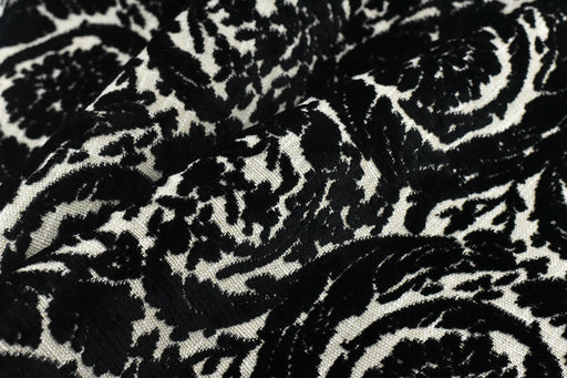 High End Black and White Geometric Floral Raised Cut Velvet Upholstery Fabric For Chair|Heavy Weight Velvet Fabric For Ottoman Couch