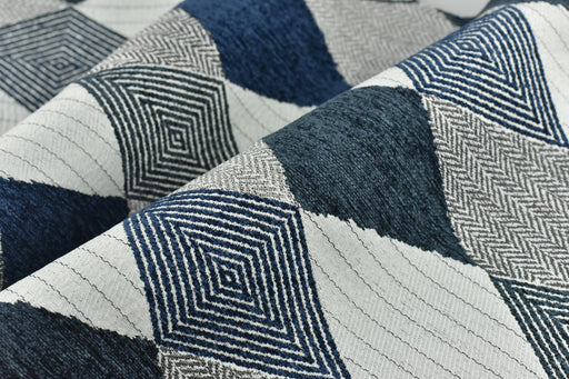 Blue Large Geometric Diamond Herringbone Pattern Woven Upholstery Fabric For Dining Chair Couch|Chenille Jacquard Fabric For Pillow