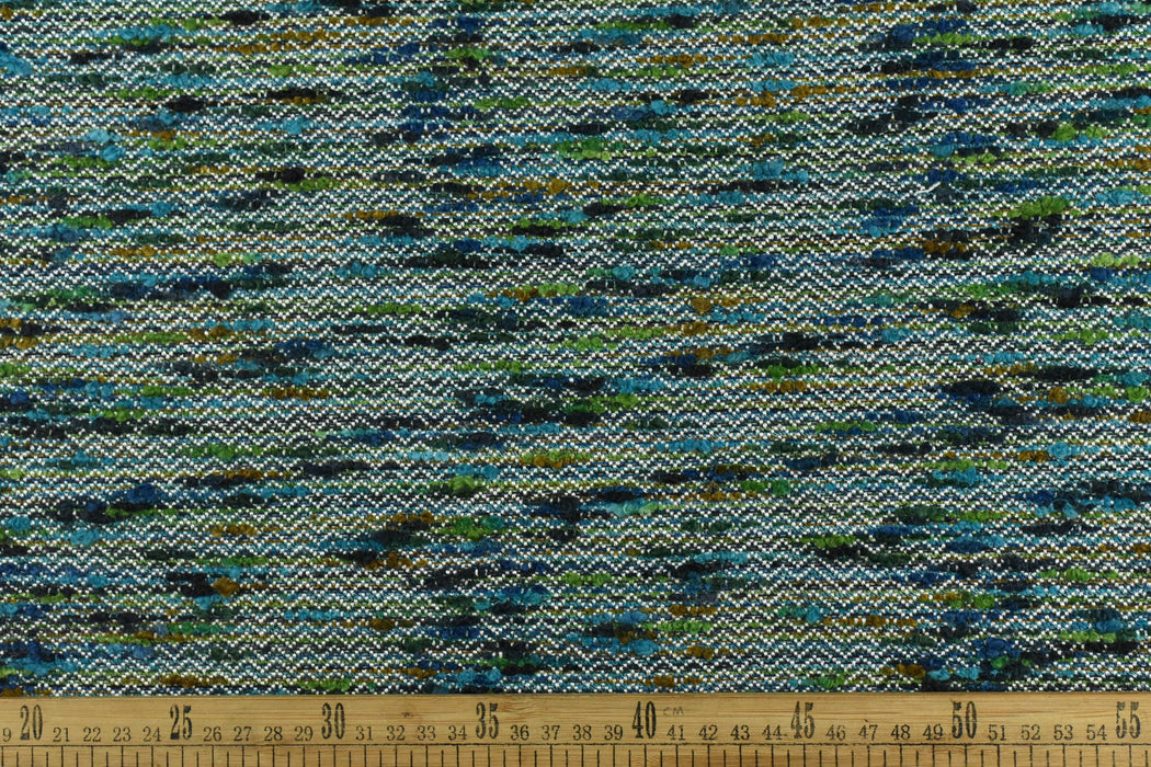 Heavy Weight Blue and Green Boucle Upholstery Fabric For Chair Couch|Multi-Colored Durable Furniture Fabric By The Yard For Headboard Stool