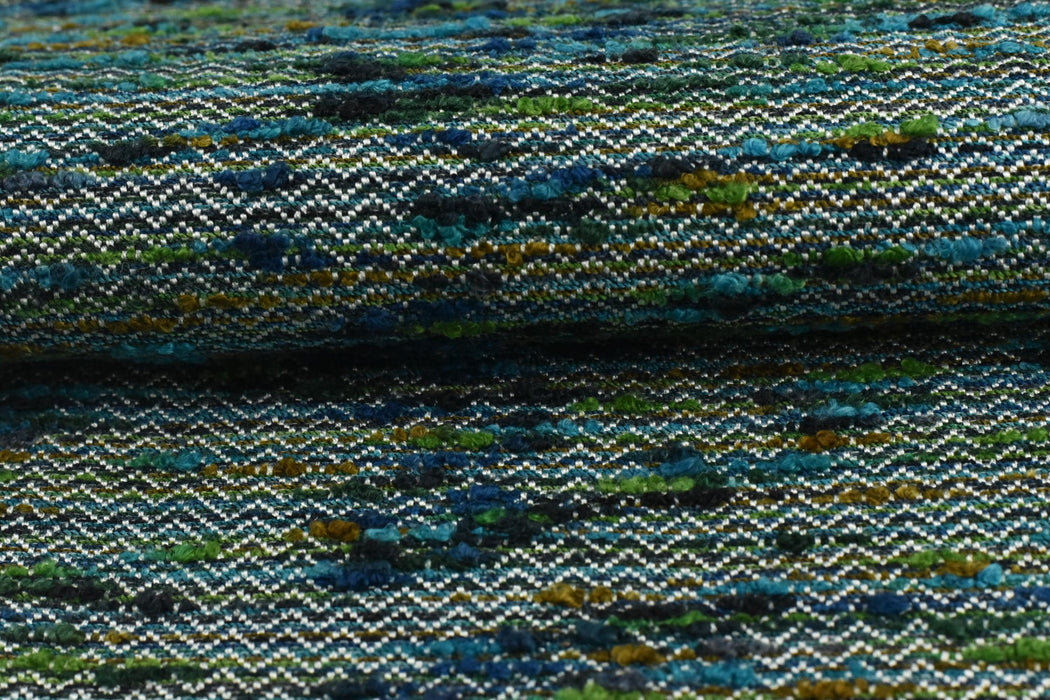 Heavy Weight Blue and Green Boucle Upholstery Fabric For Chair Couch|Multi-Colored Durable Furniture Fabric By The Yard For Headboard Stool