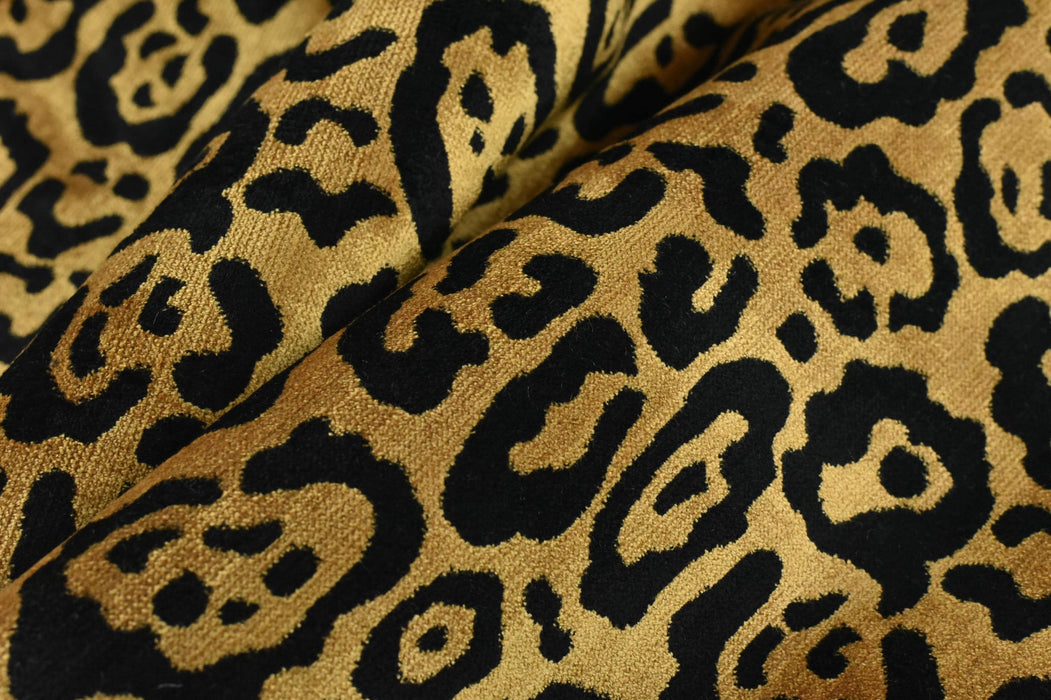 Luxury Gold Black Leopard Cut Velvet Upholstery Fabric|Vintage Cheetah Wild Animal Abstract Geometric Furniture Fabric For Ottoman Chair