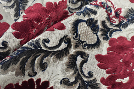 Designer Heavy Weight Vintage Red Blue Cream Damask Floral Upholstery Fabric For Chair|French Retro Floral Home Decor Fabric For Furniture