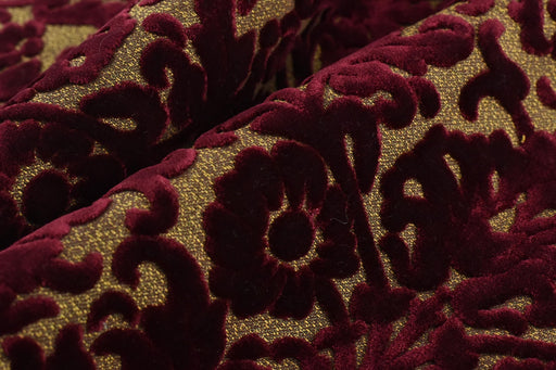 Designer Heavy Weight Red Gold Floral Cut Velvet Fabric For Chair Couch|Vintage Raised Velvet Fabric By The Yard