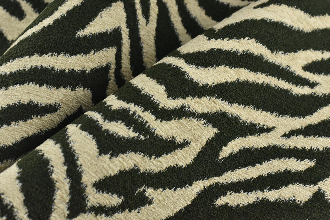 Heavy Weight Wool Blend Green and Beige Zebra Skin Upholstery Fabric For Chair|Vintage Wild Animal Skin Fabric For Couch 55"W/850GSM