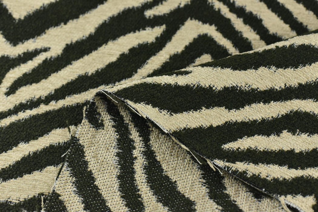 Heavy Weight Wool Blend Green and Beige Zebra Skin Upholstery Fabric For Chair|Vintage Wild Animal Skin Fabric For Couch 55"W/850GSM