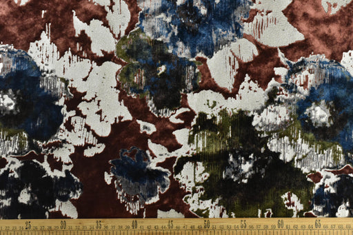 Vintage Multi-Colored Abstract Floral Embossing Print and Bronzing Shiny Velvet Fabric For Curtain Pillow Dress|Rayon Blend Silky Velvet