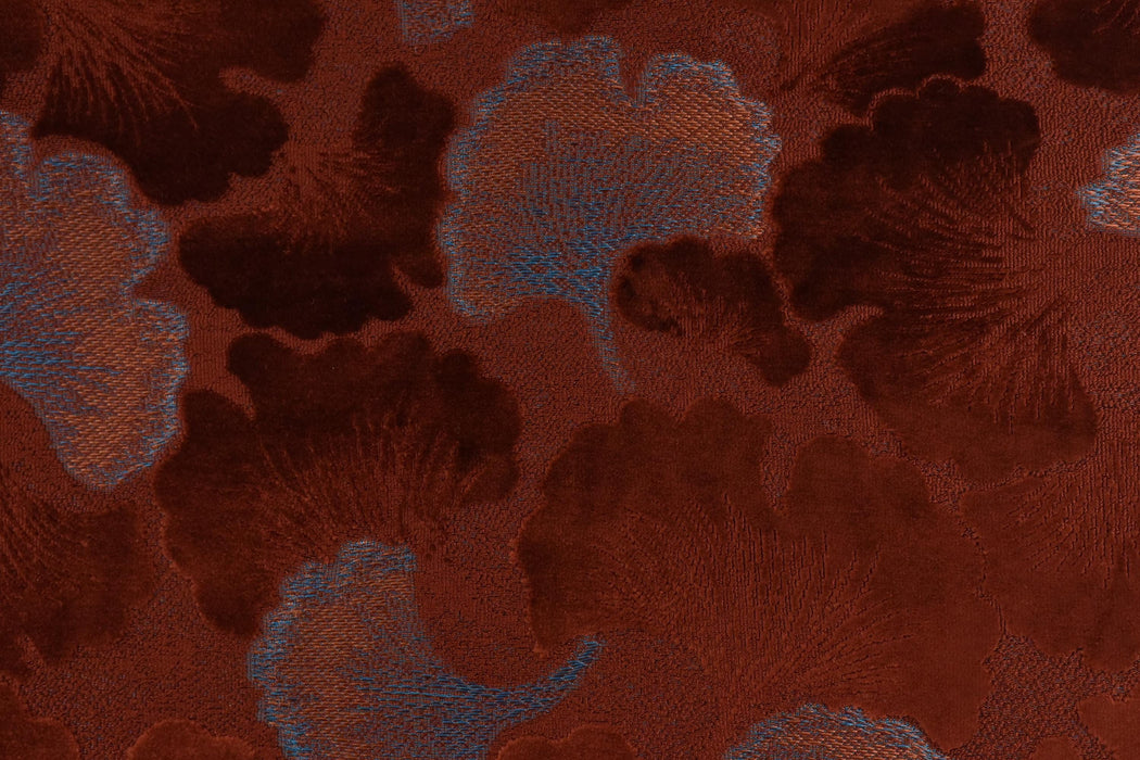 Heavy Weight Red Ginkgo Biloba Leaves Pattern Cut Velvet Upholstery Fabric For Chair Cushion|Designer Floral Velvet Fabric By Yard