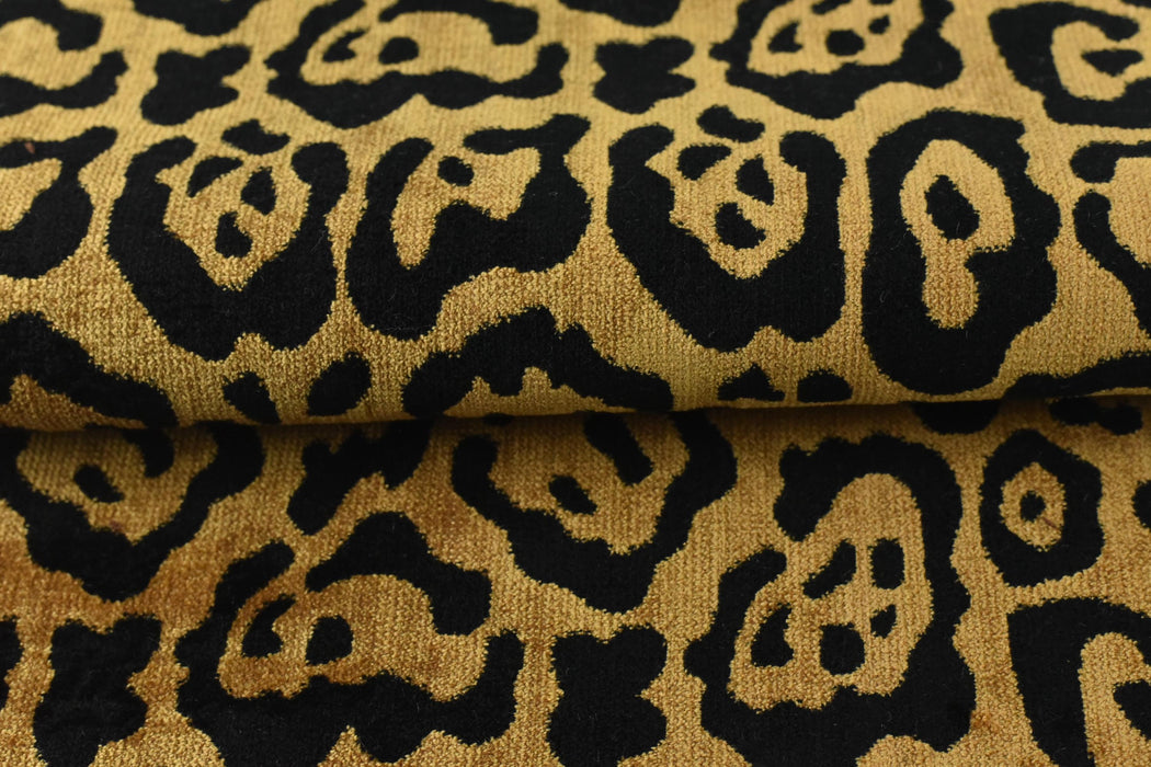 Luxury Gold Black Leopard Cut Velvet Upholstery Fabric|Vintage Cheetah Wild Animal Abstract Geometric Furniture Fabric For Ottoman Chair