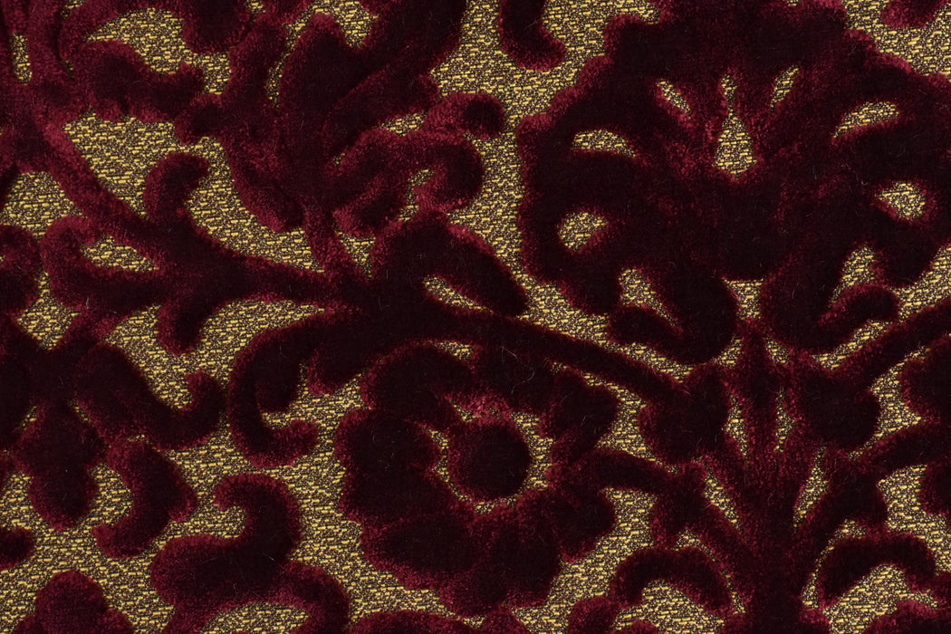 Designer Heavy Weight Red Gold Floral Cut Velvet Fabric For Chair Couch|Vintage Raised Velvet Fabric By The Yard