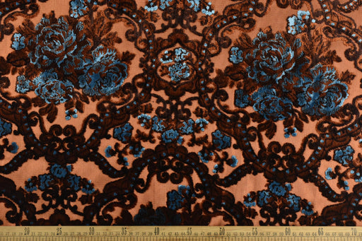 Designer Heavy Weight Vintage Reddish Brown Orange Blue Floral Upholstery Fabric For Chair|Retro Floral Home Decor Fabric For Furniture