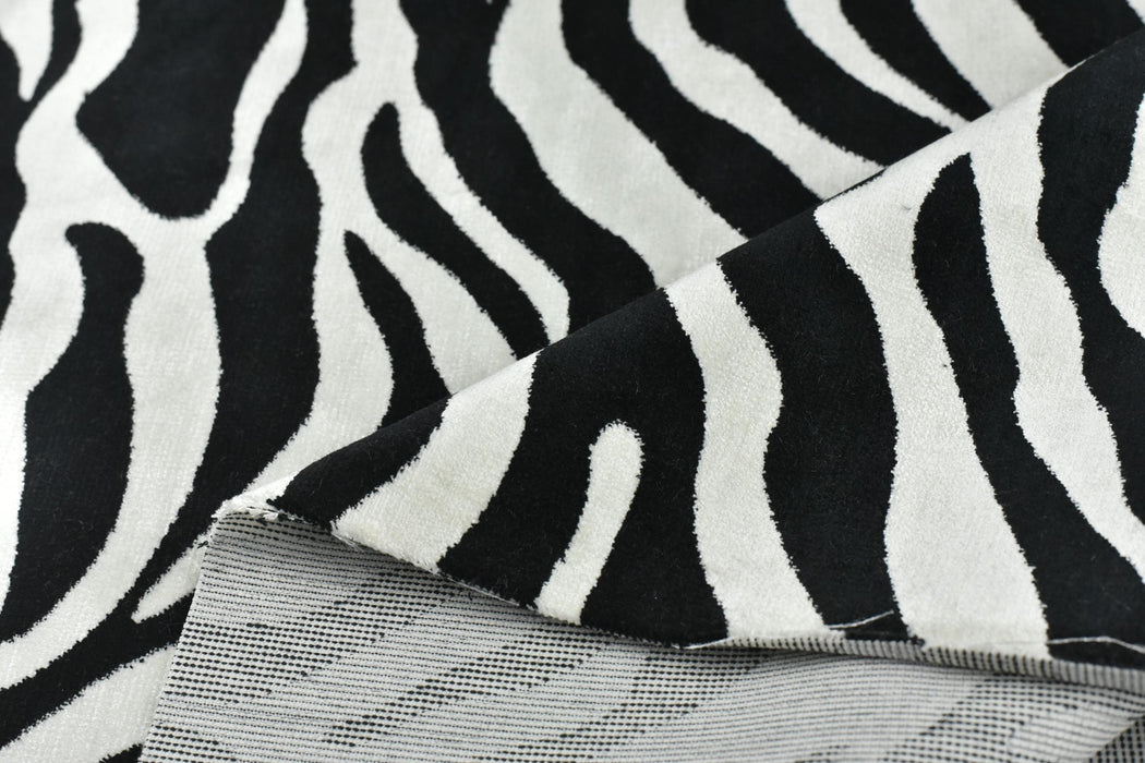 Heavy Weight Luxury Black and White Zebra Skin Cut Velvet Upholstery Fabric For Chair Couch|Abstract Geometric Wild Animal Fabric