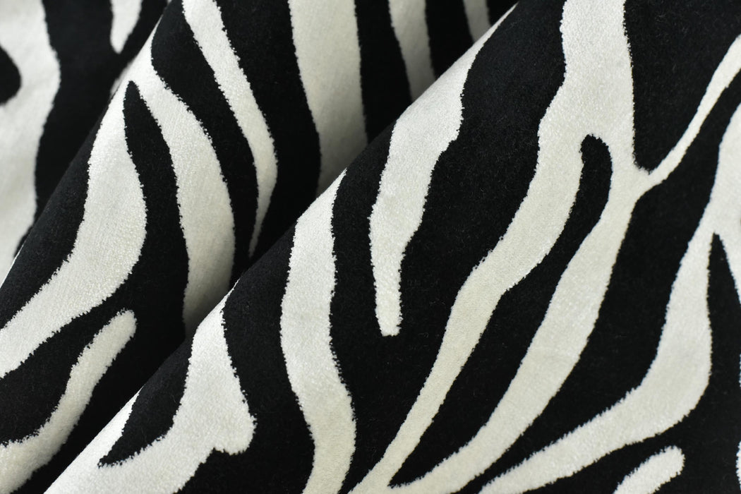 Heavy Weight Luxury Black and White Zebra Skin Cut Velvet Upholstery Fabric For Chair Couch|Abstract Geometric Wild Animal Fabric