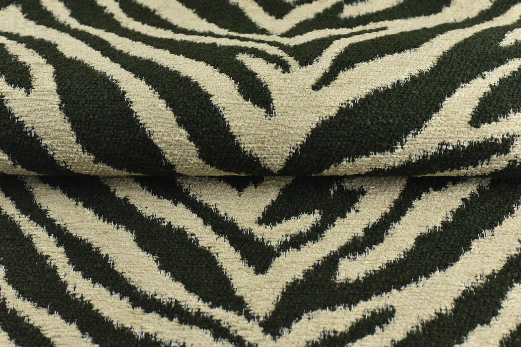 Heavy Weight Wool Blend Green and Beige Zebra Skin Upholstery Fabric For Chair|Vintage Wild Animal Skin Fabric For Couch 55"W/850GSM