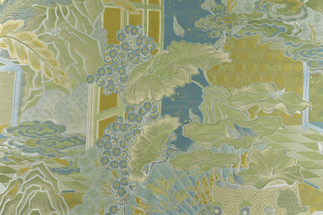 Designer Heavyweight Chartreuse Green Vintage Chinoiserie Chic Botanical Floral Brocade Upholstery Fabric Drpaery Fabric For Chair Curtain