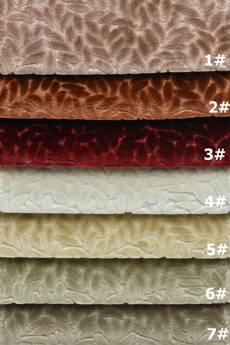 Luxury Geometric Leaf Pattern Raised Cut Velvet Upholstery Fabric By The Yard|Burnt Orange Cut Velvet Upholstery Fabric For Chair Couch
