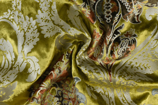 Vintage Gold Damask Floral Embossing Print and Bronzing Shiny Velvet Fabric For Curtain Pillow Dress|Rayon Blend Silky Velvet Fabric By Yard