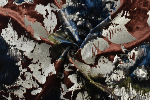 Vintage Multi-Colored Abstract Floral Embossing Print and Bronzing Shiny Velvet Fabric For Curtain Pillow Dress|Rayon Blend Silky Velvet