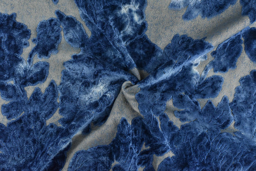 Designer High End Royal Blue Abstract Floral Raised Cut Velvet Home Decor Fabric For Chair Drapery Garment|Cotton Viscose Blend Silky Velvet