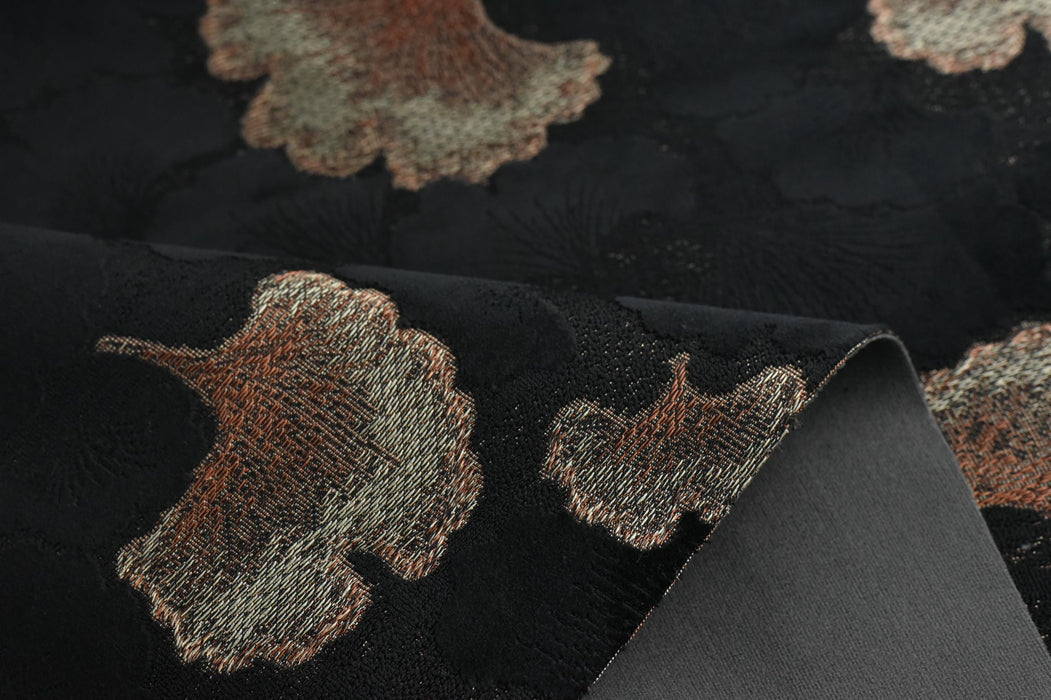 Heavy Weight Black Red Ginkgo Biloba Leaves Pattern Cut Velvet Upholstery Fabric For Chair Cushion|Designer Floral Velvet Fabric By Yard