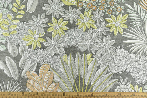 Designer Luxury Cotton Linen Blend Embroidered Floral Fabric For Curtain Pillow|Green Grey Botanical Garden Fabric For Drapery