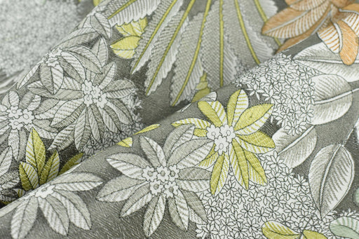 Designer Luxury Cotton Linen Blend Embroidered Floral Fabric For Curtain Pillow|Green Grey Botanical Garden Fabric For Drapery