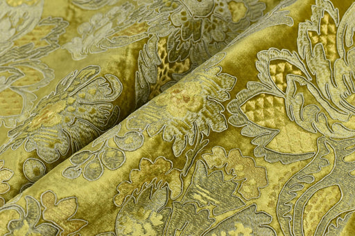 Luxury Gold Velvet Embroidered Vintage Floral Fabric - Opulent Handcrafted Material for Home Decor Curtain Drapery Pillow Interior Design