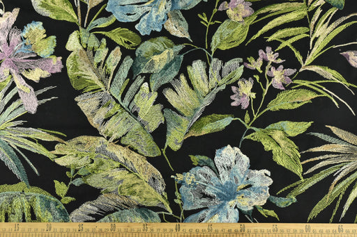 Luxury Multi-Color Embroidered Botanical Floral Fabric|Black Green Pink Blue Elegant Fabric For Curtains Pillows and Home Decor