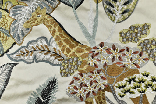 Luxury Wild Animal and Botanical Embroidered Fabric For Drapery Pillow|Exotic Zebra Giraffe Bird Fabric For Kids Room Decor