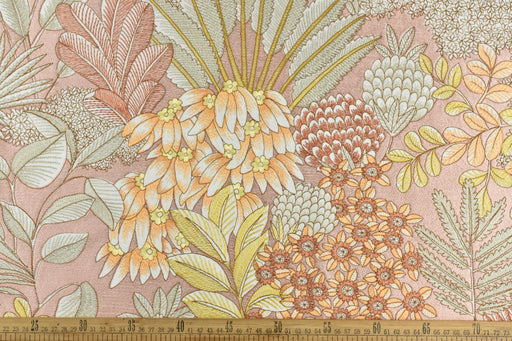 Designer Luxury Cotton Linen Blend Embroidered Floral Fabric|Pink Botanical Curtain Fabric|Elegant Home Decor Fabric For Drapery Pillow