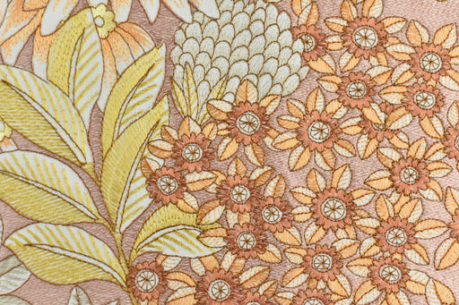 Designer Luxury Cotton Linen Blend Embroidered Floral Fabric|Pink Botanical Curtain Fabric|Elegant Home Decor Fabric For Drapery Pillow