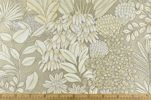 Designer Luxury Cotton Linen Blend Embroidered Floral Fabric For Curtain Pillow|Ivory Tan Botanical Garden Fabric For Drapery