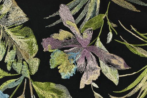 Luxury Multi-Color Embroidered Botanical Floral Fabric|Black Green Pink Blue Elegant Fabric For Curtains Pillows and Home Decor