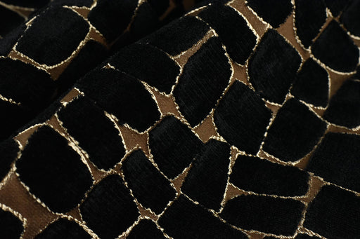 Heavyweight Gold Black Large Abstract Geometric Raised Cut Velvet Upholstery Fabric For Chair Cushion|Durable Thick Furniture Fabric By Yard
