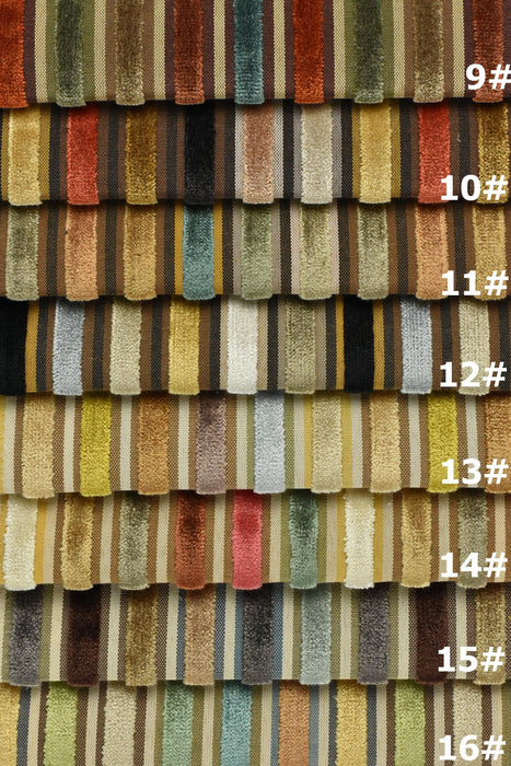 Multi-Colored Heavy Weight Raised Striped Cut Velvet Upholsetry Fabric For Chair Couch|Luxury Durable Jacquard Velvet Fabric For Ottoman