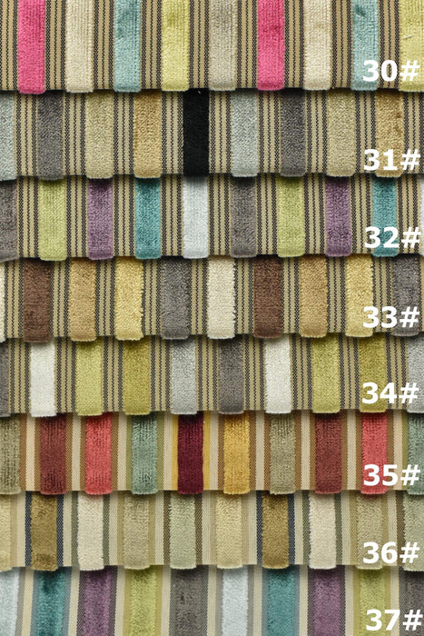 Multi-Colored Heavy Weight Raised Striped Cut Velvet Upholsetry Fabric For Chair Couch|Luxury Durable Jacquard Velvet Fabric For Ottoman