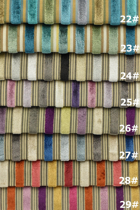Multi-Colored Heavy Weight Raised Striped Cut Velvet Upholsetry Fabric For Chair Couch|Luxury Durable Jacquard Velvet Fabric For Ottoman